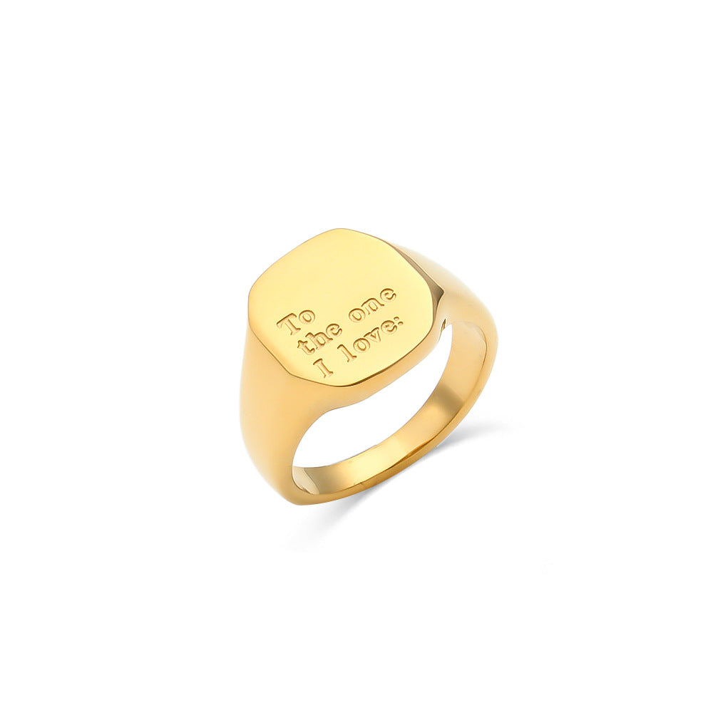 Wholesale English Alphabet Ring Titanium Steel Electroplated 18K Gold Ring ACC-RS-Mengj001