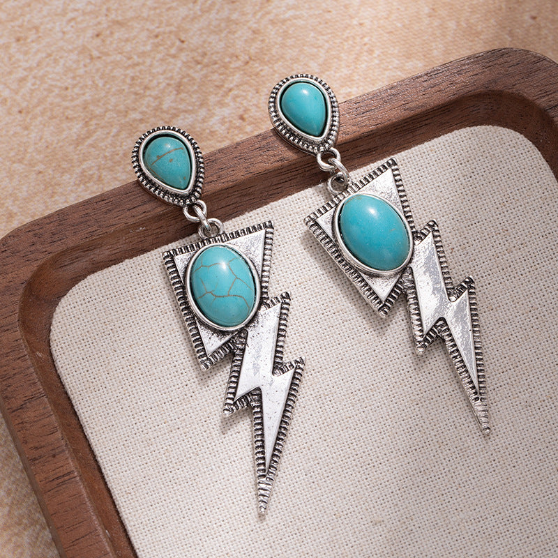 Wholesale Bohemian Turquoise Tassel Earrings Alloy Inlaid Resale Jewelry Accessory