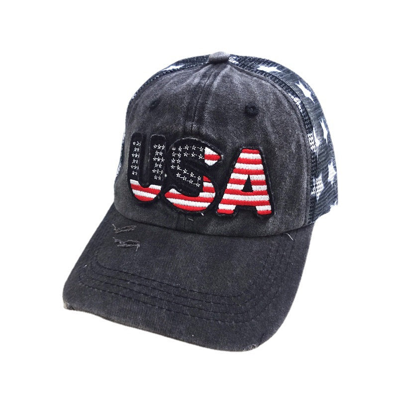 Wholesale washed mesh cap USA embroidered baseball cap