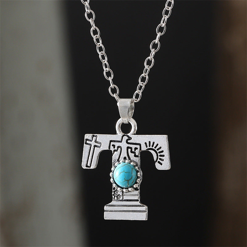 Wholesale  Retro 26 English Letter Turquoise Necklace Clavicle Chain