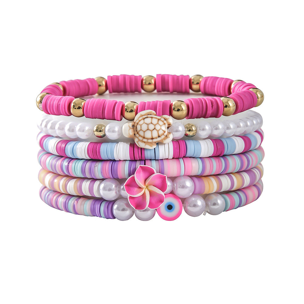 Wholesale colorful soft pottery flower shell bracelet suit