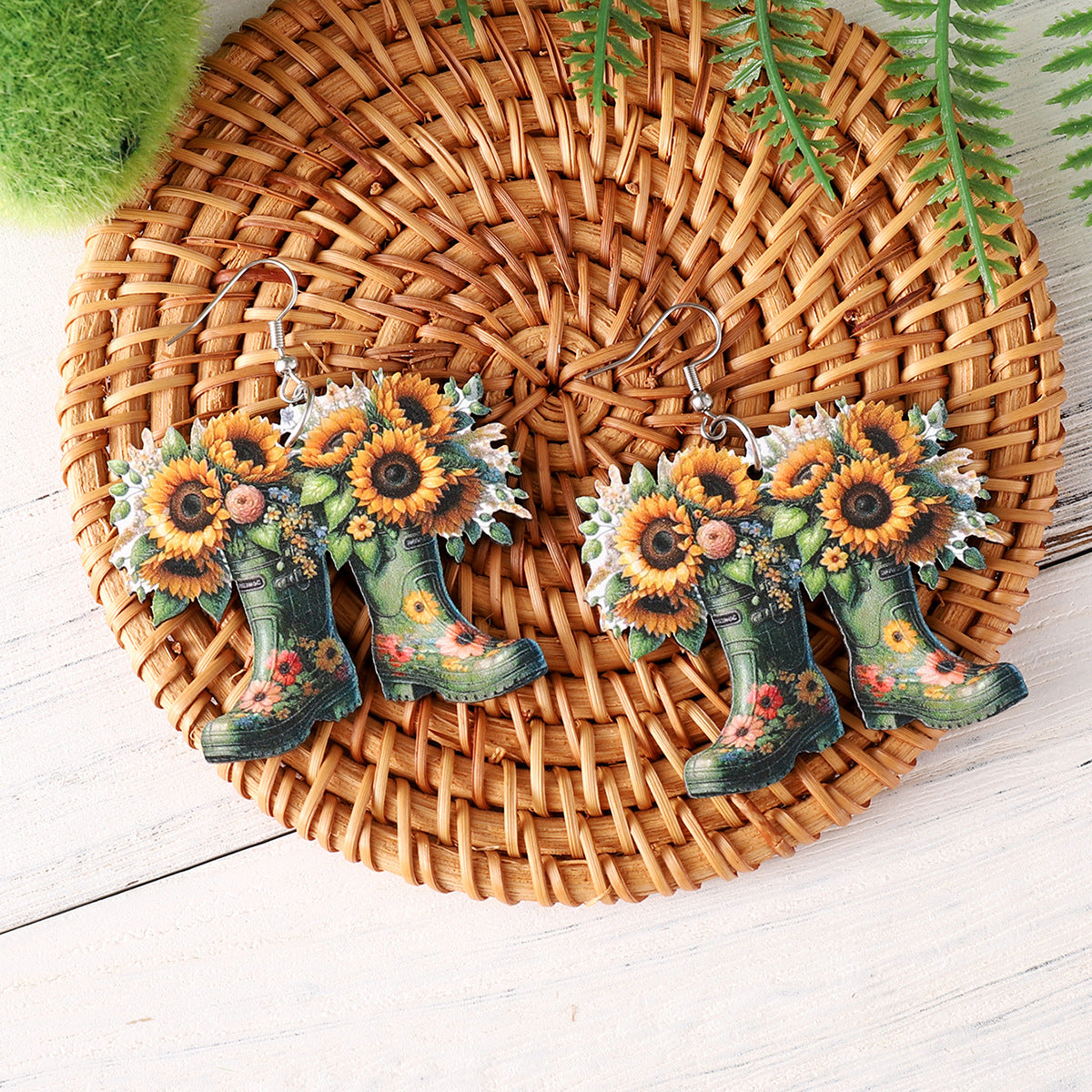 Wholesale Western Spring Summer Daisy Sunflower Western Denim Boots  Earrings