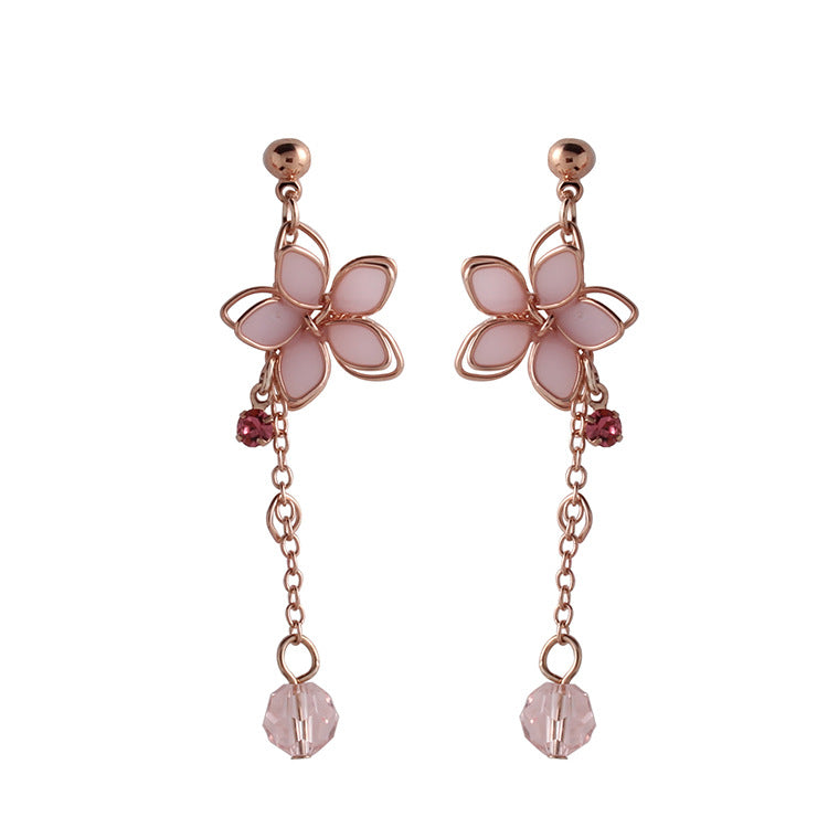 Wholesale Rose Gold Five Petal Flower Tassel Earrings