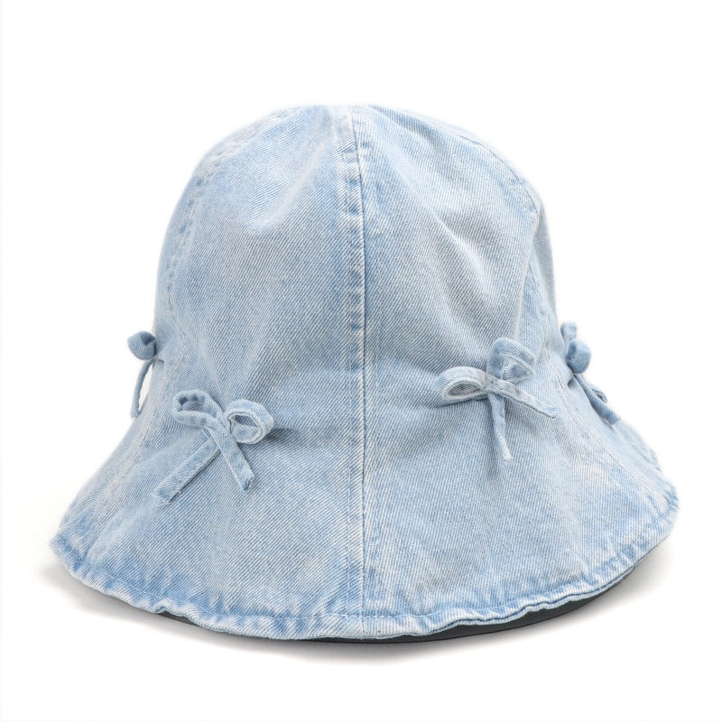 Wholesale  Bow Denim Fisherman Hat Basin Hat Sun Hat