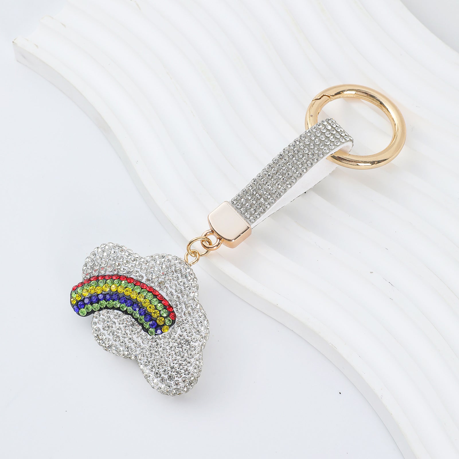 Wholesale double-sided diamond-encrusted colorful cloud  keychain