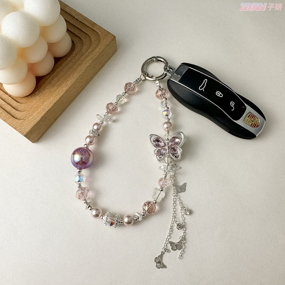 Wholesale Light luxury alloy butterfly lanyard keychain