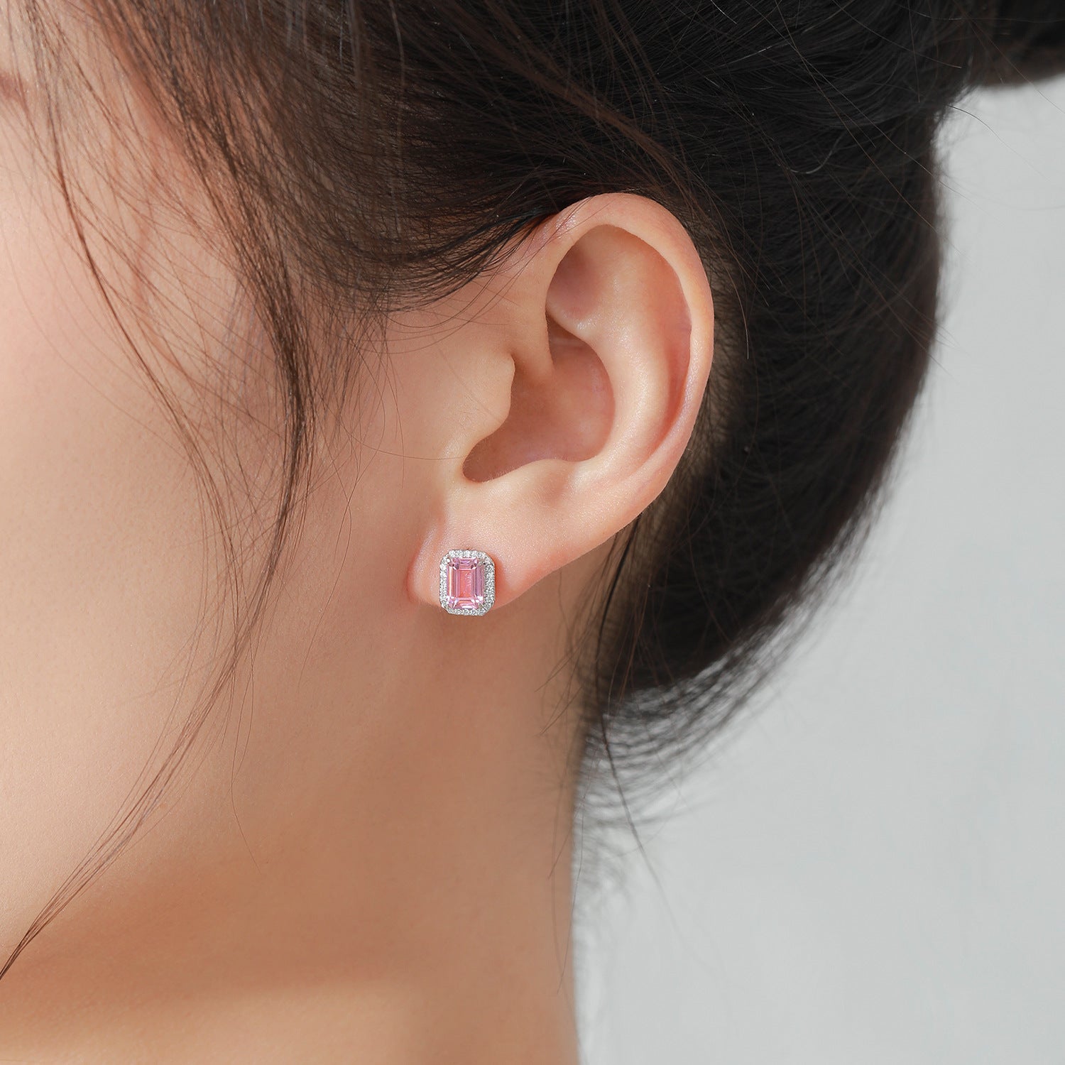 Wholesale S925 Sterling Silver Romantic Pink Small Square Sugar Earrings Necklaces