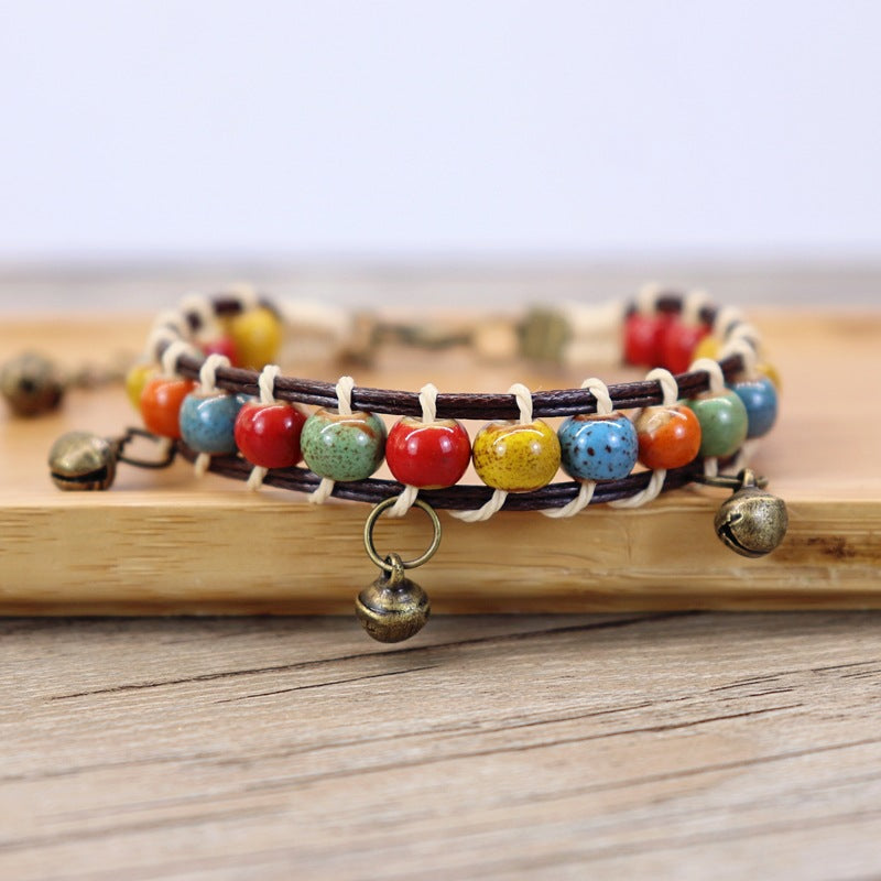 Wholesale Hand-woven Forest Style Ceramic Bell Bracelets Retro Colorful Bracelets ACC-BT-Luox002