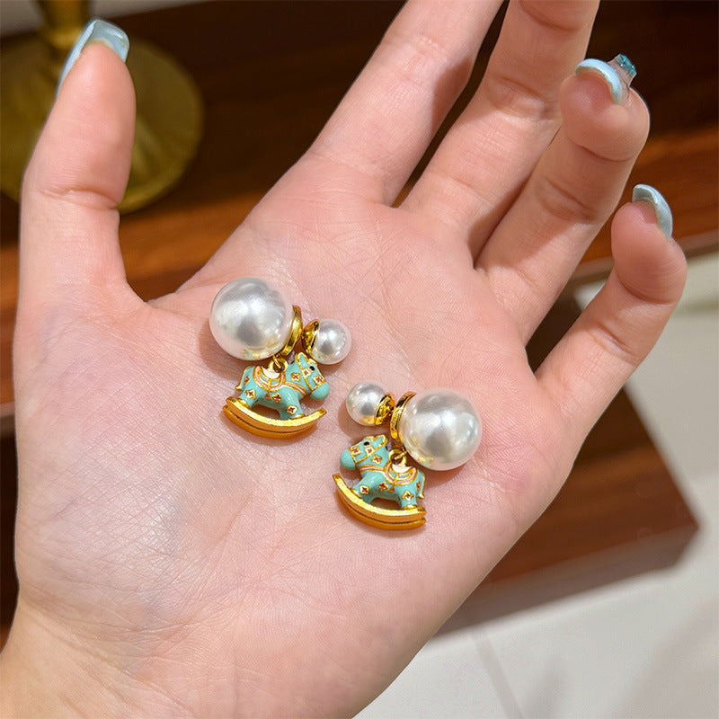 Wholesale Summer Cute Color Dopamine Oil Enamel Trojan Horse Pearl Necklace