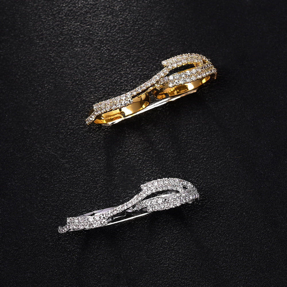 Wholesale Kink Wave Ring Women's Fashion Flash Rhinestone Double Finger Opening Ring