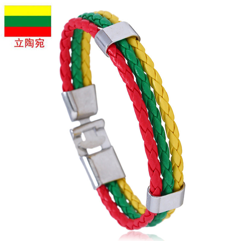 Wholesale Faux Leather Brazil Flag Color Bracelet - Unisex Fashion Accessory Gift