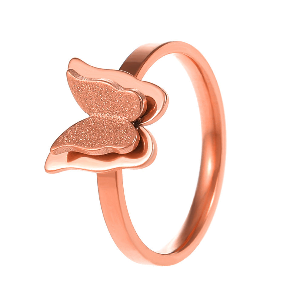 Wholesale Titanium Steel  popular butterfly ring double-layer opening ring