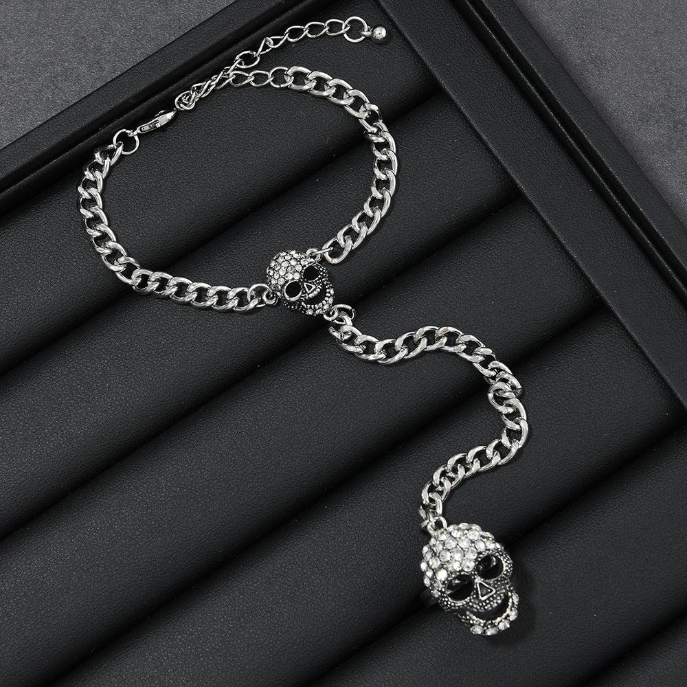 Wholesale Gothic Skull Rhinestone Ring and Bracelet Set - Fashion Accessory for Everyday Wear or Gift