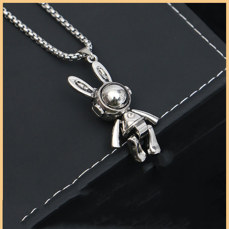 Wholesale Trendy Space Rabbit Pendant Necklace Alloy with Crystal Stones Jewelry Gift Boutique Resale