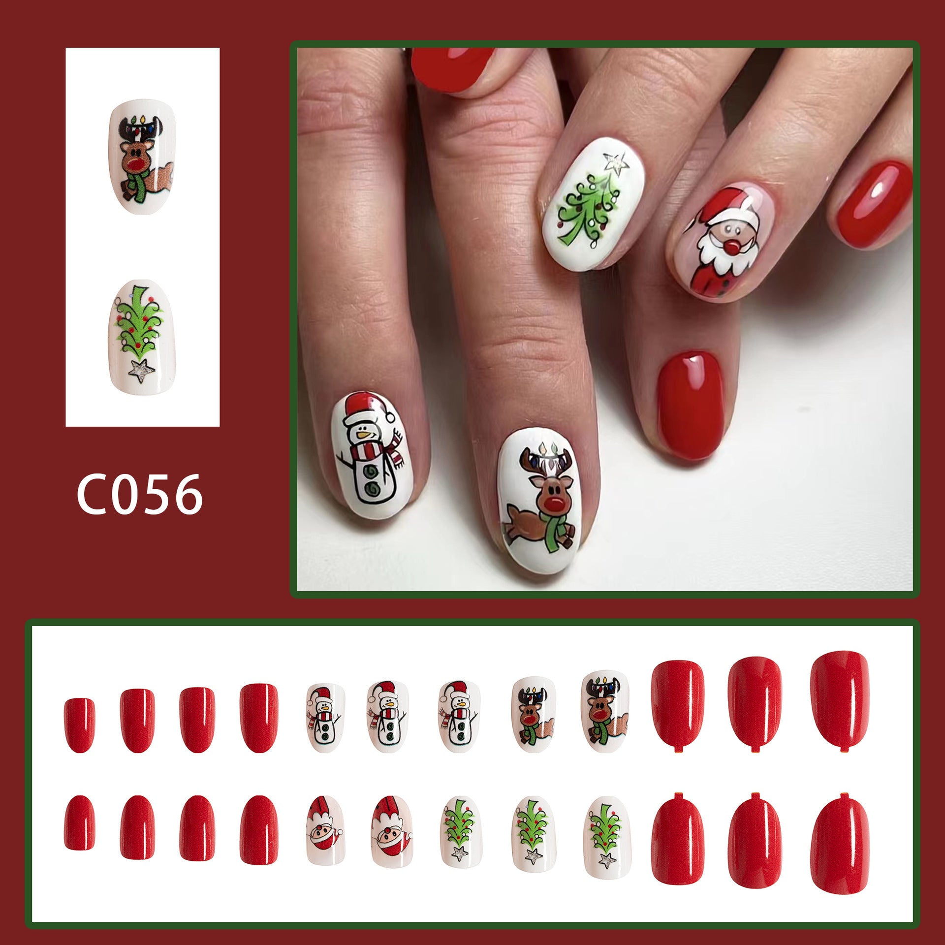 Wholesale 24 Pieces/box Christmas Santa Claus Christmas Tree Elk Manicure Press-on Nails Kits Nail Stickers ACC-NS-GuaiXL022