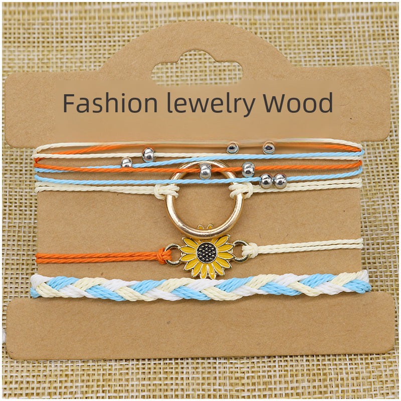 Wholesale Waterproof Wax Thread Handmade Knitted Sunflower Bracelet