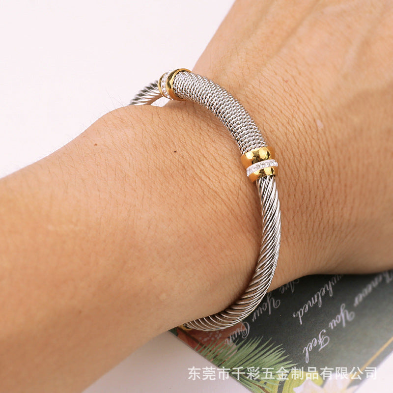Wholesale Braided Titanium Steel Wire Rose Gold Bracelet ACC-BT-QianCai005