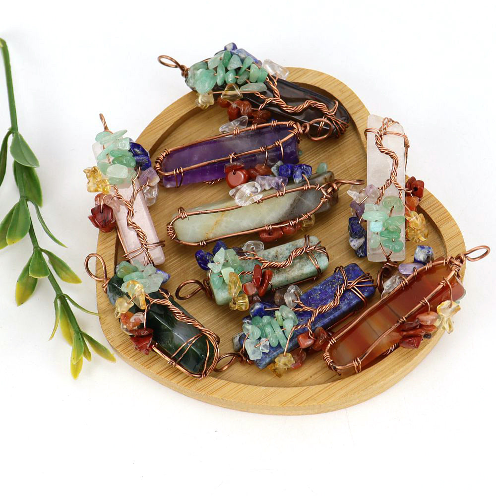 Wholesale Irregular Natural Stone Amethyst Tree Of Life Pendant Necklace Handwoven Fashion Jewelry Boutique Resale
