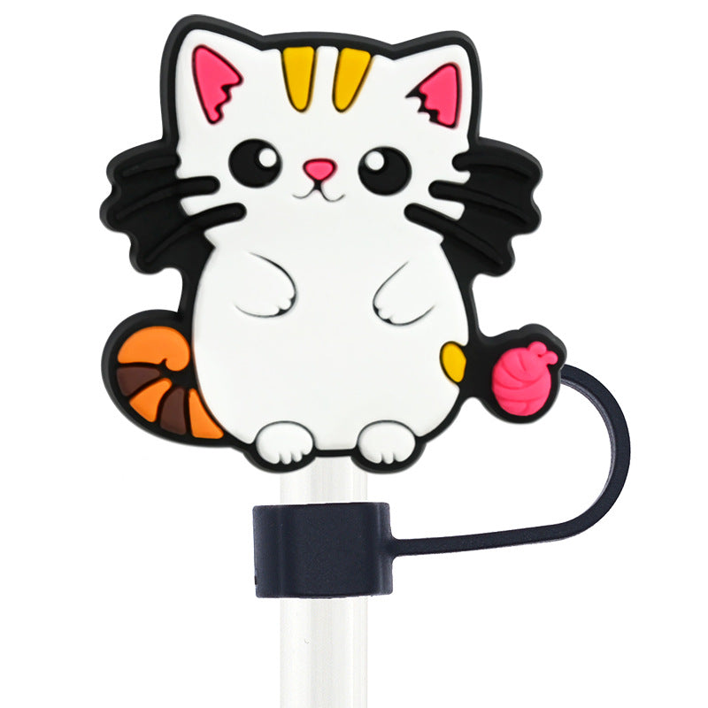 Wholesale Random 100pcs Cute Cat Series 10mm PVC Soft Straw Tube Cap  ACC-SCR-RYY110