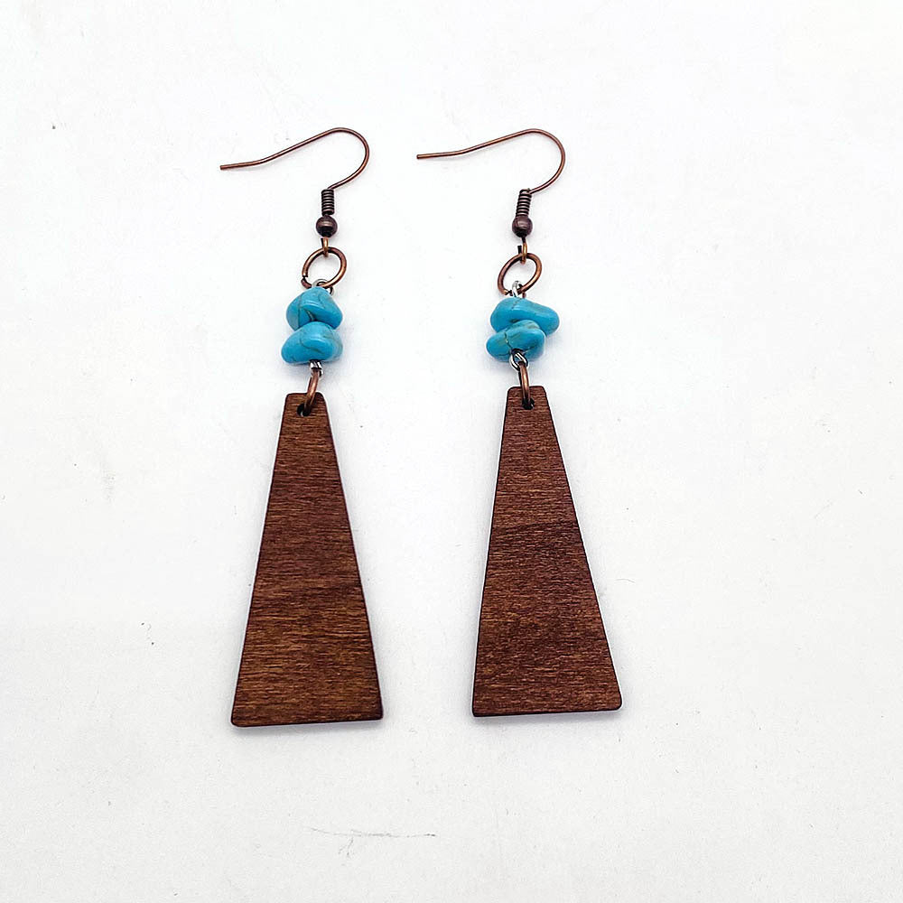 Wholesale Vintage-Style Wooden Round Turquoise Earrings