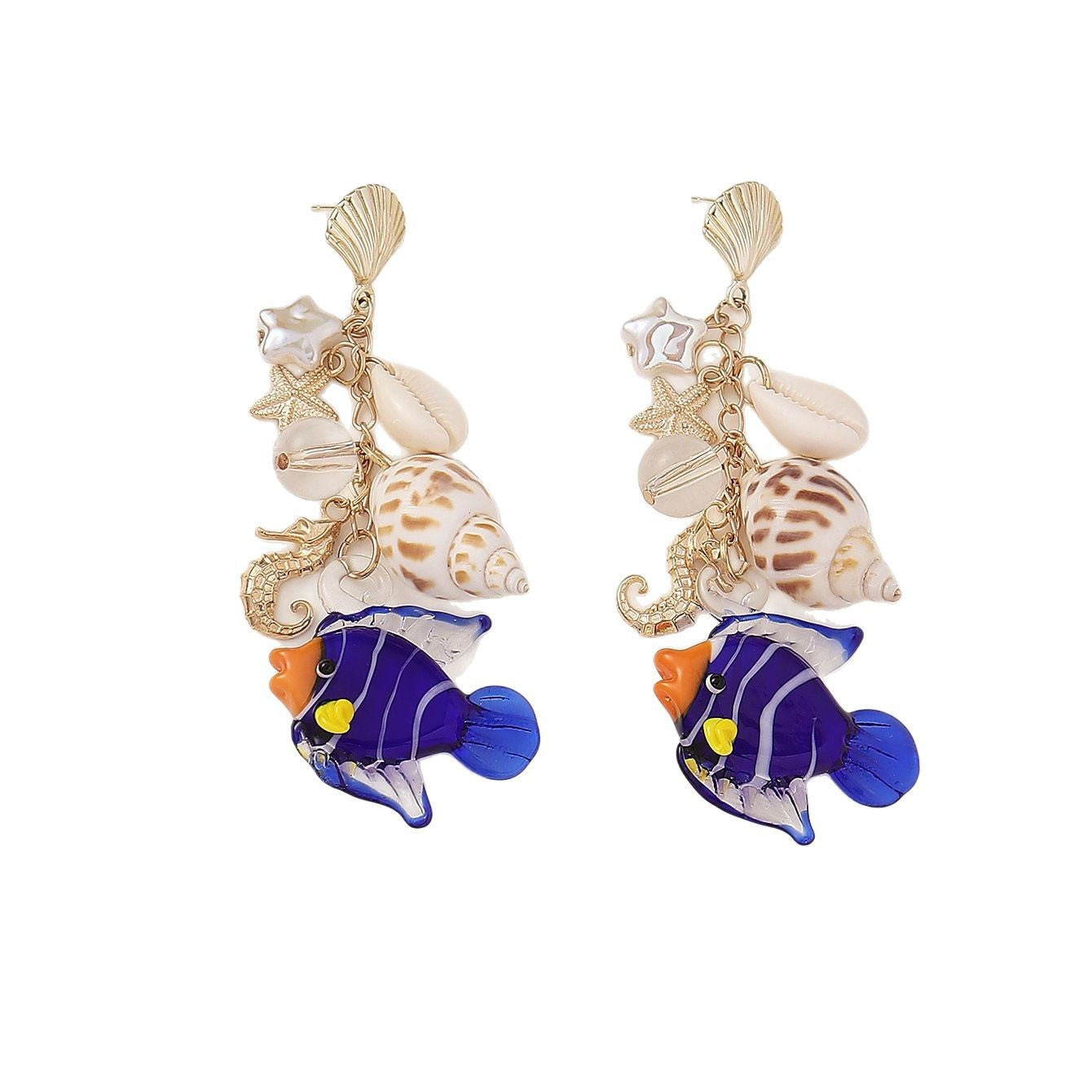 Wholesale Bohemian shell conch seahorse cute sea fish pendant earrings