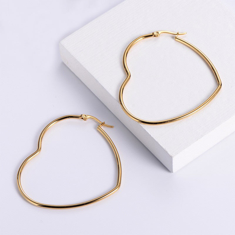 Wholesale 18K gold titanium steel love round ear line earrings