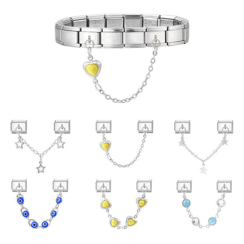 Wholesale Italian Charm Bracelet 9mm DIY Splicing Silver Double Pendant Stainless Steel Composable Bracelet