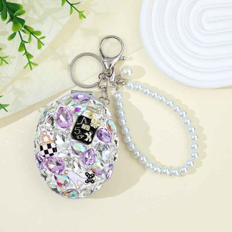 Wholesale Clay Rhinestone Glass Portable Oval Mini Mirror Keychain ACC-KC-ZhiYa024