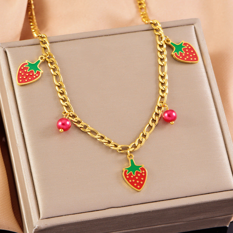 Wholesale  stainless steel color drop glue strawberry fruit earrings