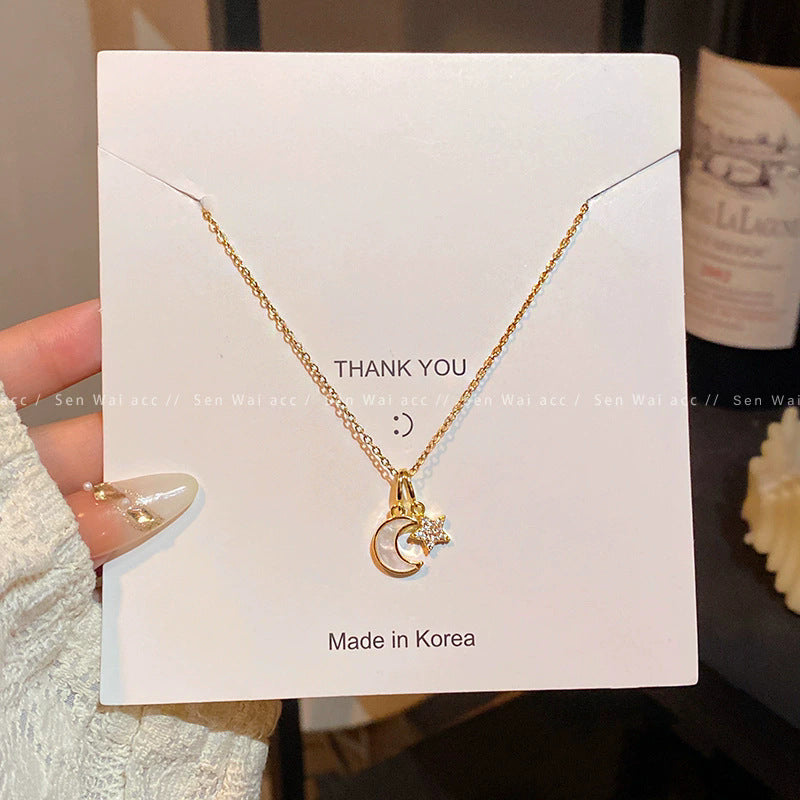 Wholesale Titanium Steel Collarbone Necklace with Zircon and Pearl Pendant