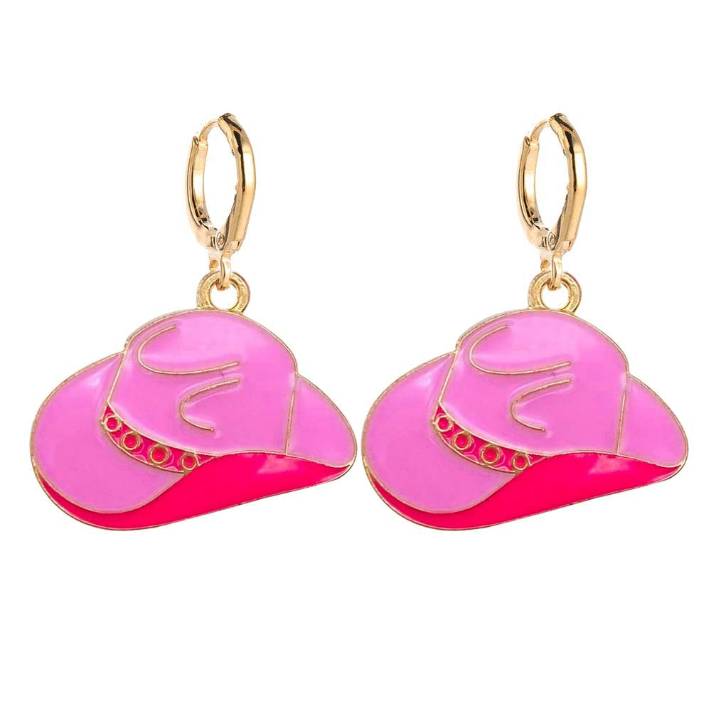 Wholesale European and American Retro Bull Head Pink Hat Cowboy Boots Alloy Oil Drop Pendant Earrings ACC-ES-ChenY031