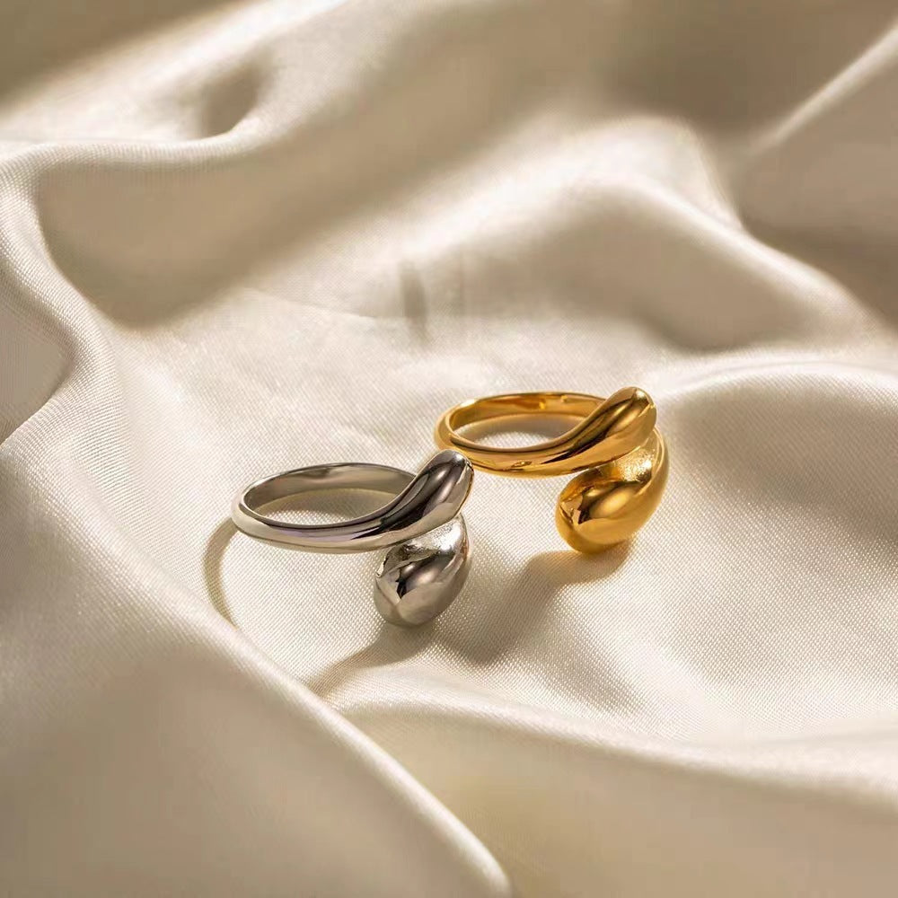 Wholesale 18K Gold Plated Water Drop Opening Adjustable Ring