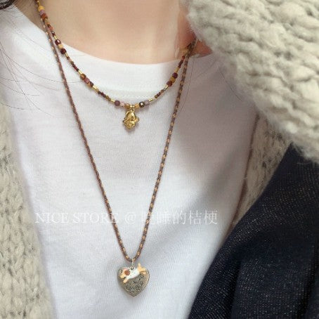 Wholesale brown woven heart letter puppy necklace