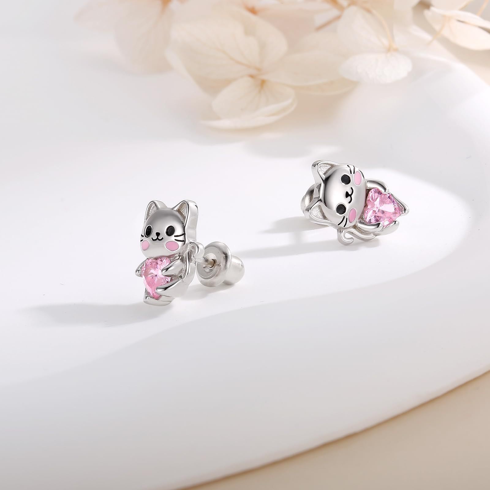 Wholesale  Cartoon Sweet Oil Drop Earrings Cute Cat Heart Diamond Earrings