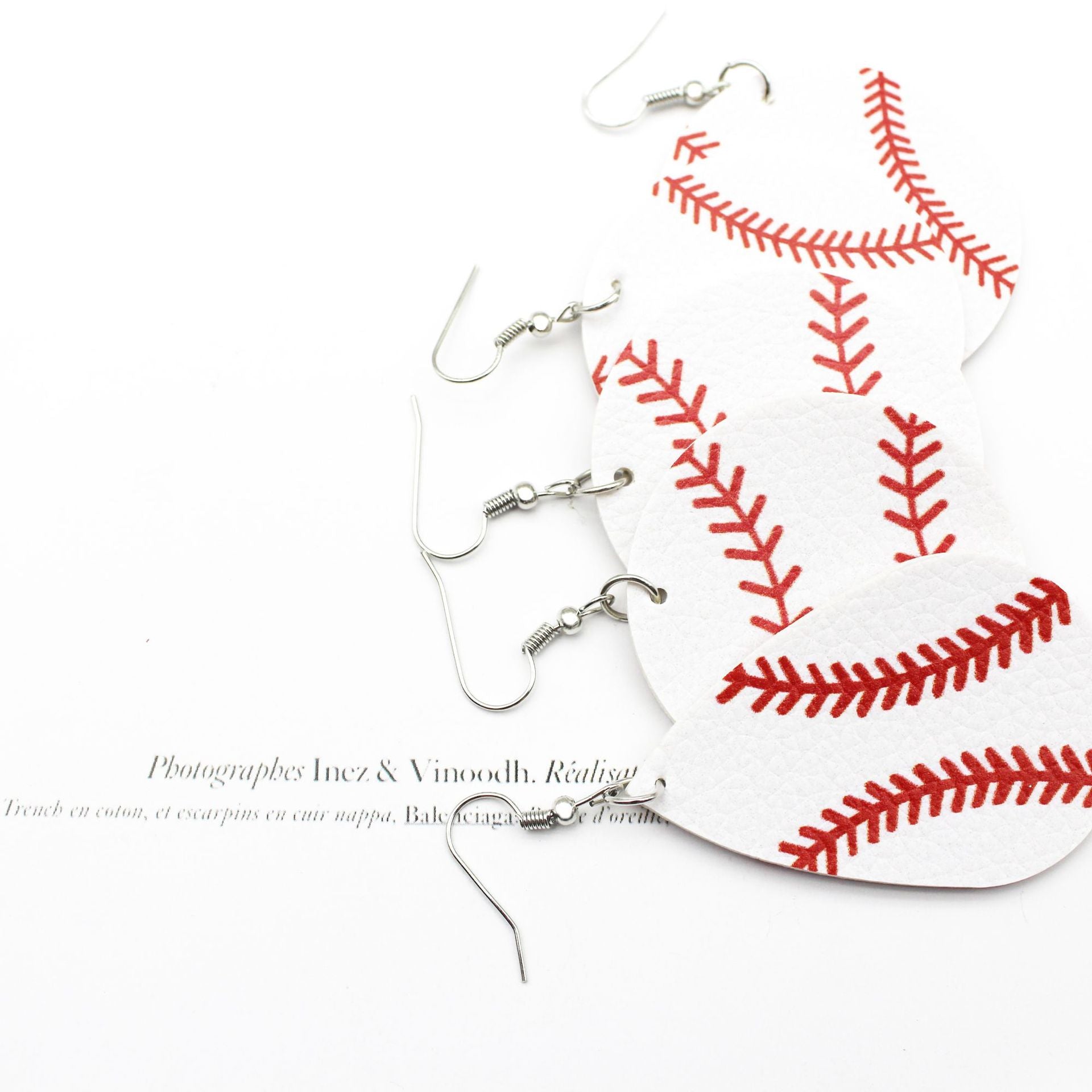 Wholesale drop-shaped round baseball  Leather earrings