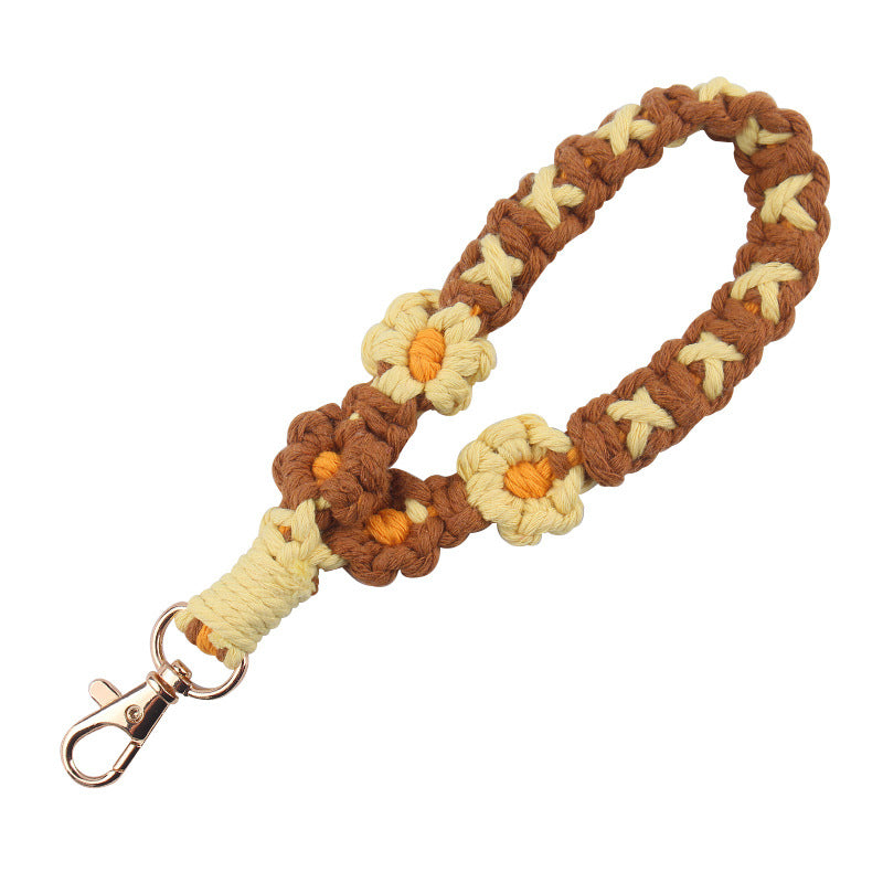 Wholesale Handmade Woven Daisy Cotton Rope Lanyard Keychain ACC-KC-GuangTian071