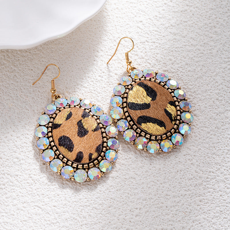 Wholesale Zinc Alloy Turquoise Inlaid Earrings Bohemian Leopard Print Fashion Jewelry for Women