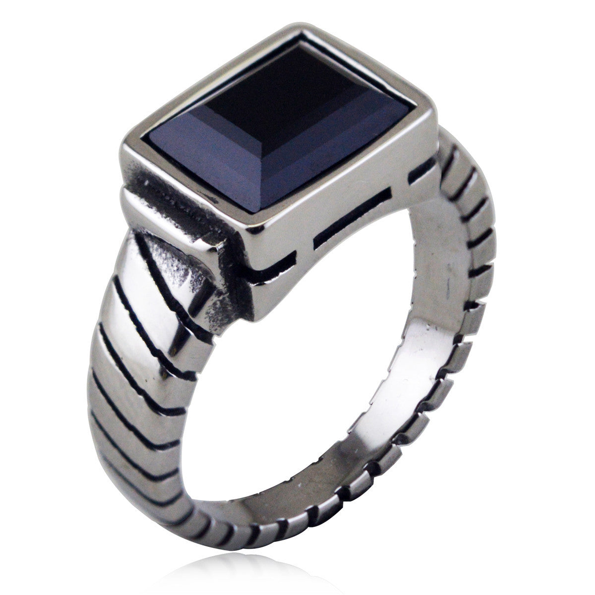 Wholesale Titanium Steel Geometric Ring Dark Blue Punk Design Unisex Everyday Wear Jewelry Accessory Boutique Resale