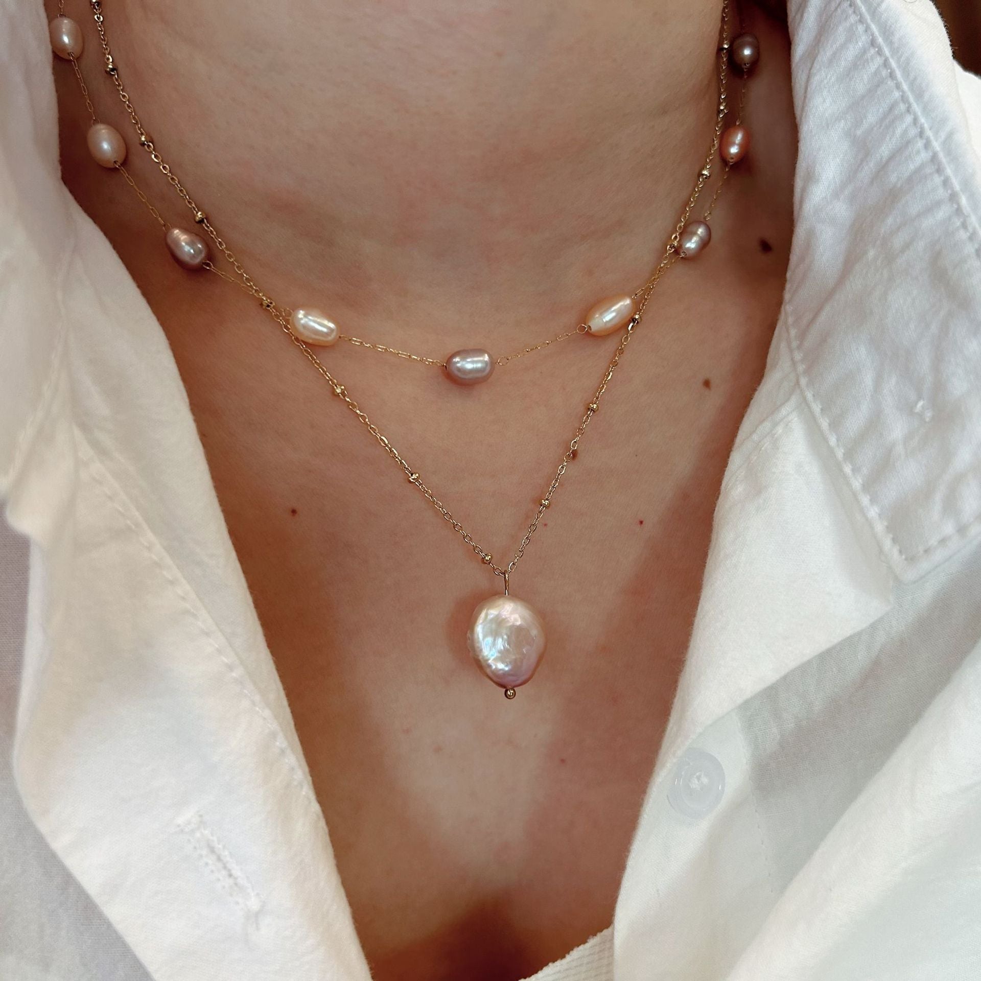 Wholesale  Stainless Steel Natural Pearl Guardian Beaded Necklace