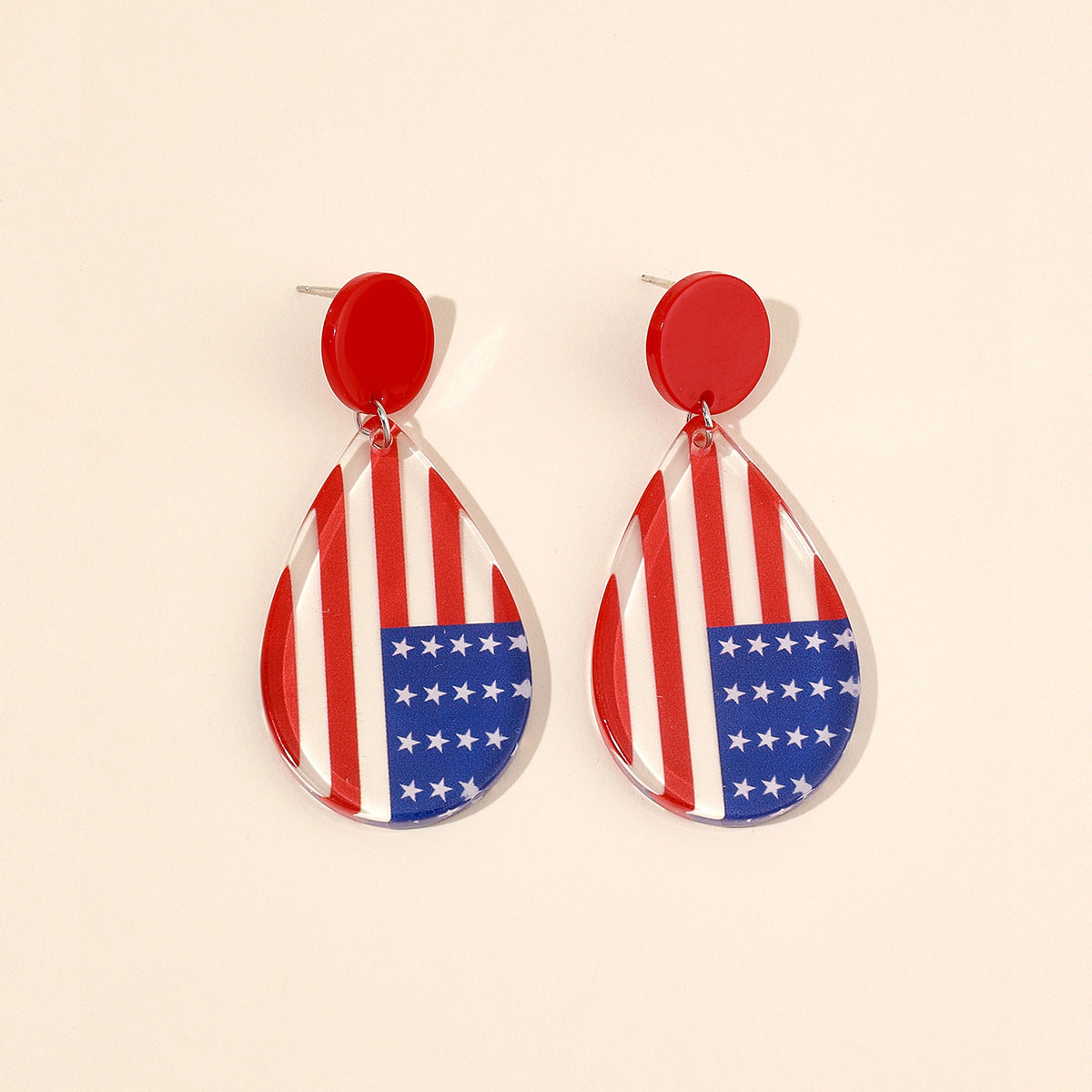 Wholesale Independence Day American flag color printed teardrop shaped acrylic earrings