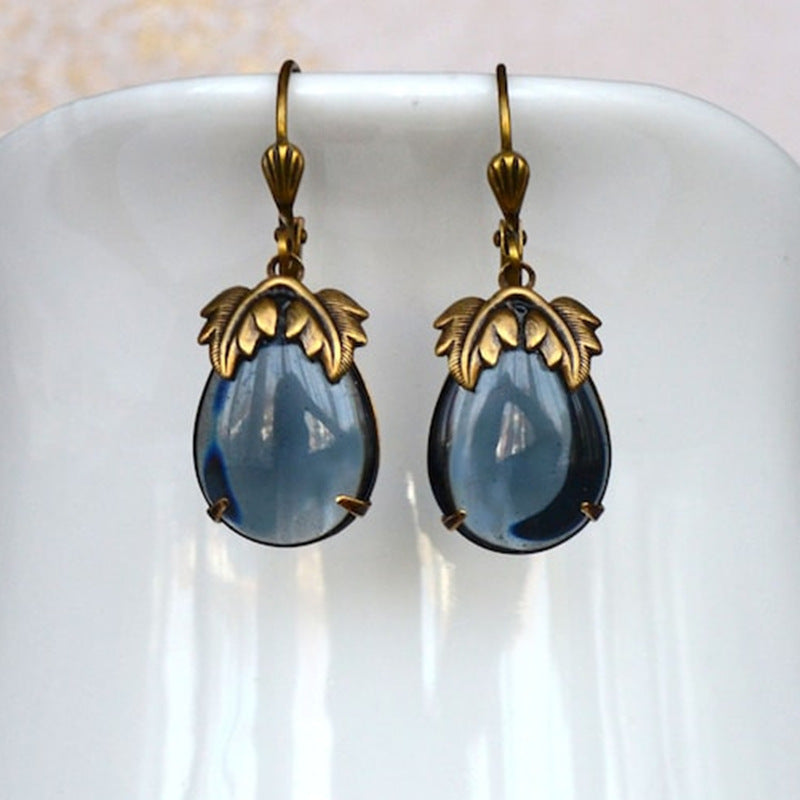 Wholesale  vintage gemstone leaves fashion pendant earrings