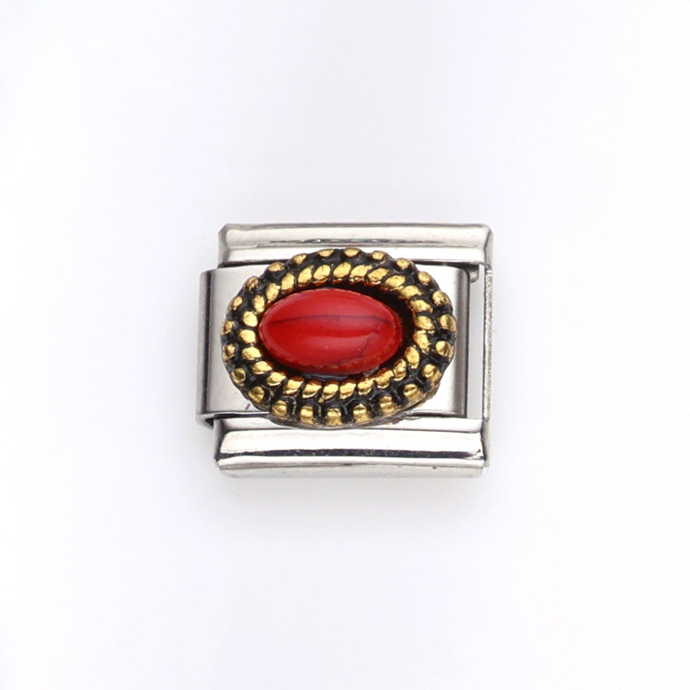 Wholesale 10pcs Italian Charm Bracelet 9mm DIY Splicing Geometric Turquoise Stainless Steel Composable Bracelet