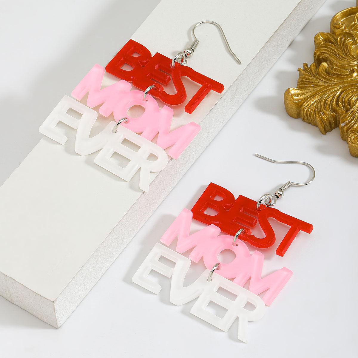 Wholesale BEST MOM EVER Mother's Day Resin Earrings ACC-ES-JiaQi018