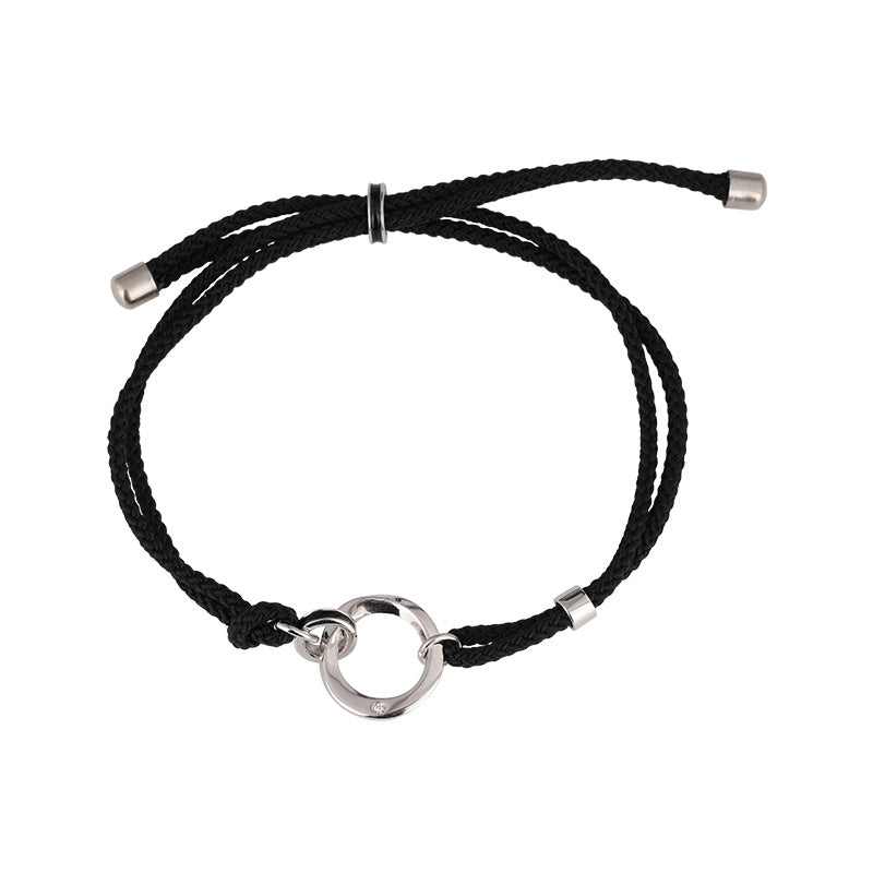 Wholesale s925 sterling silver couple double ring braided rope Valentine's Day bracelet