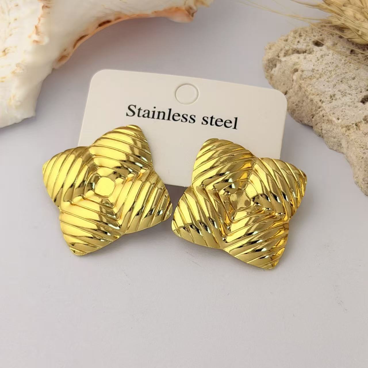 Wholesale Geometric Pleated Earrings 304 Stainless Steel Fashion Jewelry for Women