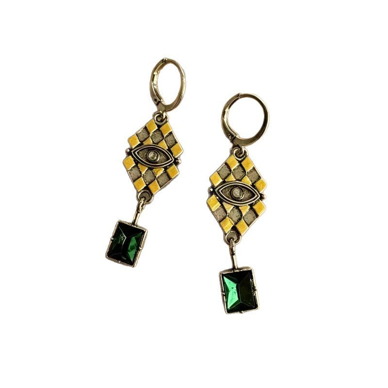 Wholesale Electroplated Alloy Retro Two-Color Green Zircon Geometric Earrings Fashion Accessory Gift