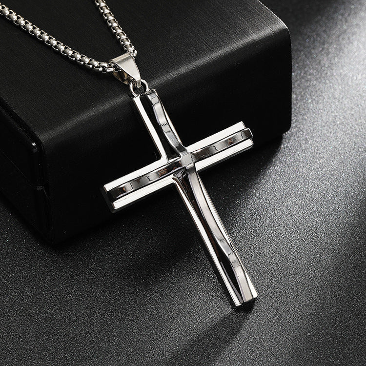 Wholesale  Two-color Cross Alloy Pendant Titanium Steel Necklace