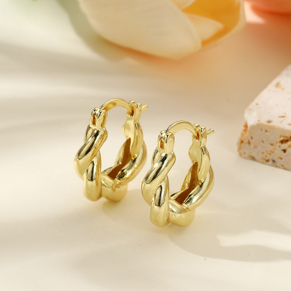 Wholesale 18K gold hollow glossy twist earrings