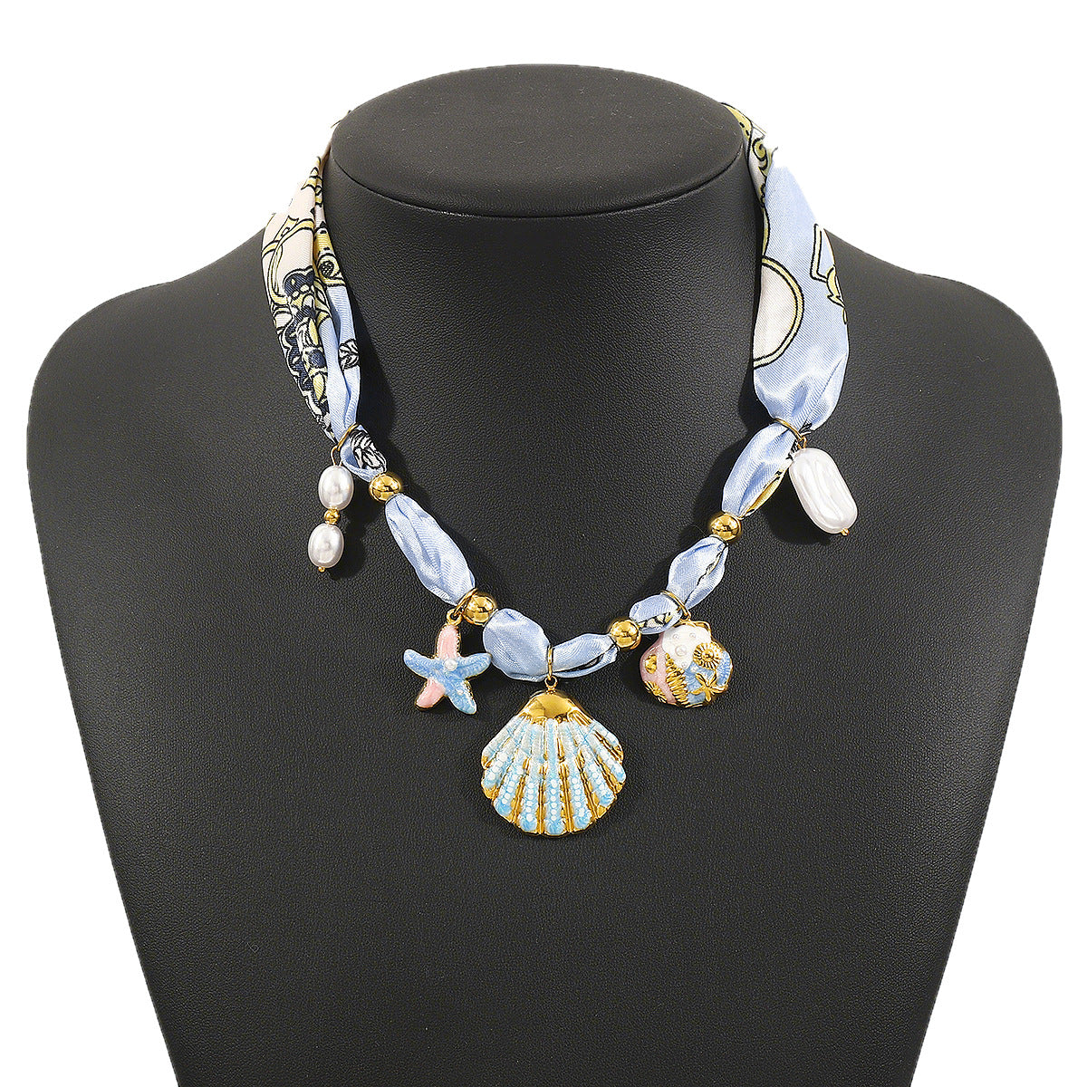 Wholesale Floral Ceramic Pendant Ribbon Necklace