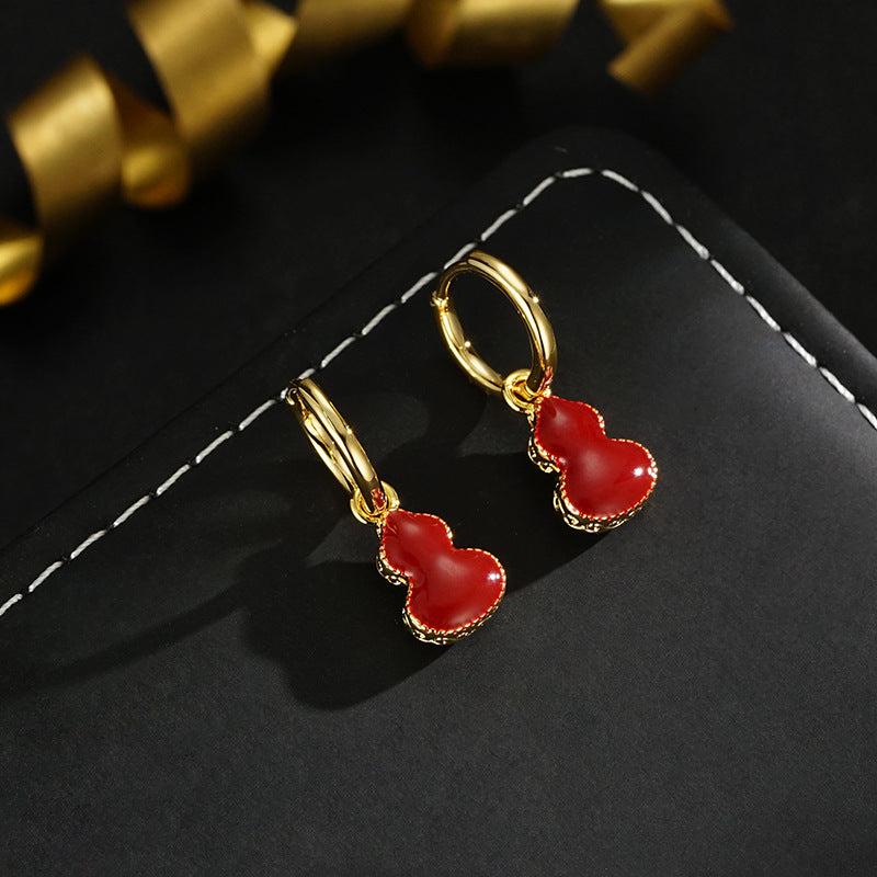 Wholesale  real gold electroplating Ankora red glaze double-sided earrings
